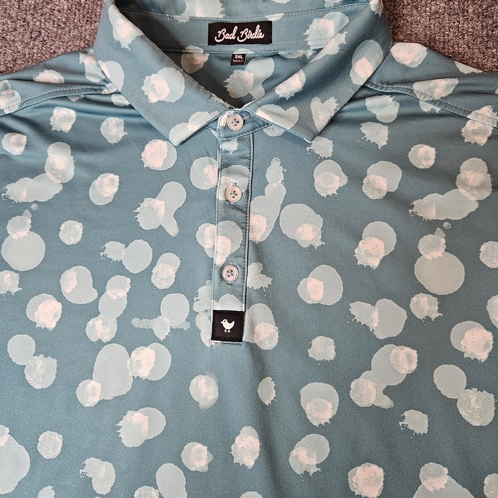Bad Birdie Mens Waterboy Golf Polo Shirt Size 2XL  Teal Blue Abstract Print